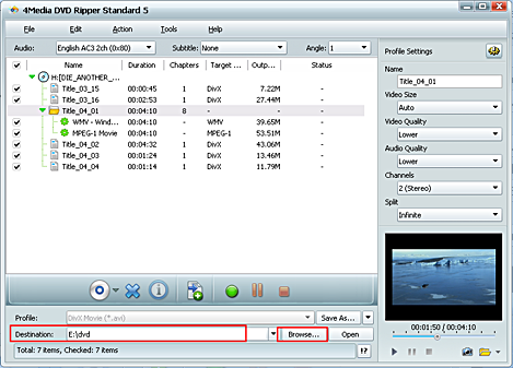 Convert DVD movie to AVI, MP4