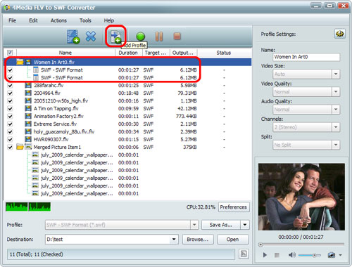 Convert FLV to SWF files