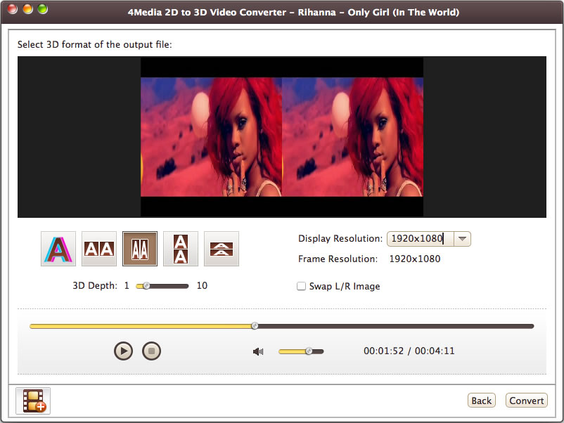 4Media 2D to 3D Video Converter for Mac Screenshot