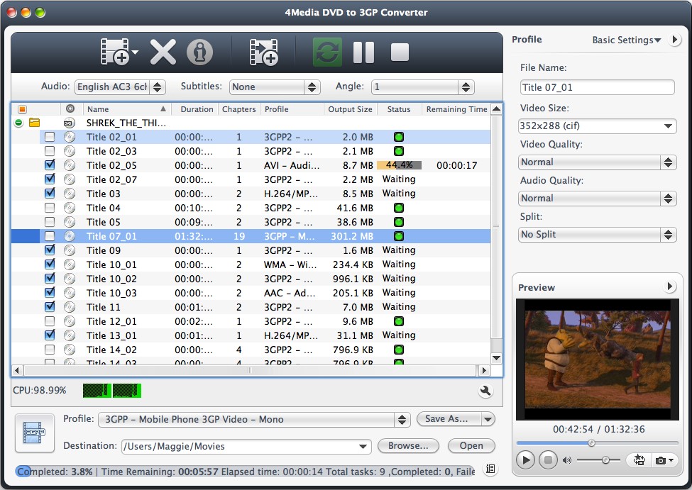 4Media DVD to 3GP Converter for Mac Screenshot