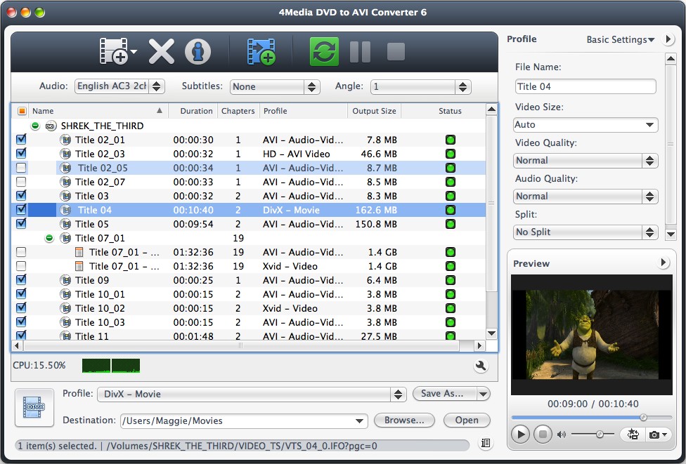 4Media DVD to AVI Converter for Mac Screenshot