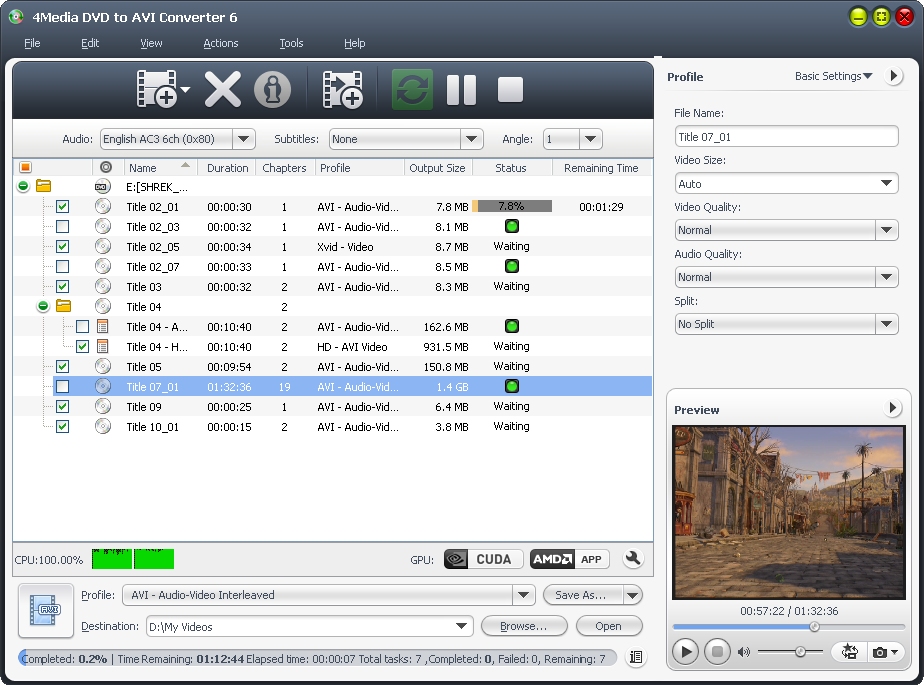 4Media DVD to AVI Converter Screenshot