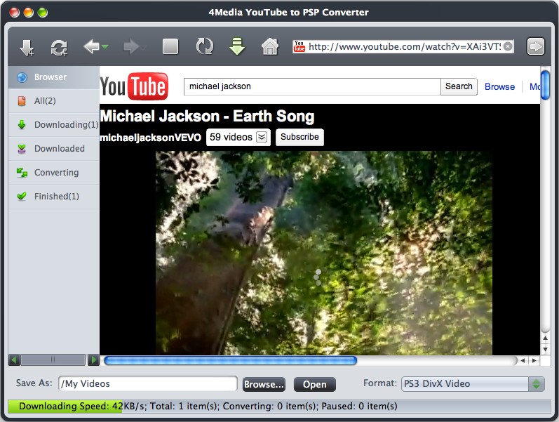 4Media YouTube to PSP Converter for Mac Screenshot