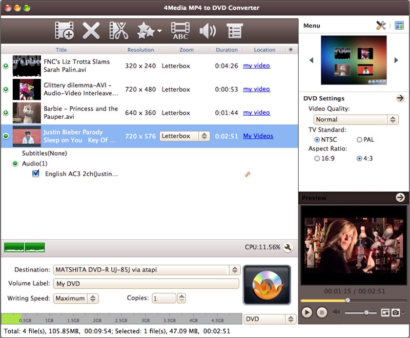 4Media Mp4 to DVD Converter for Mac